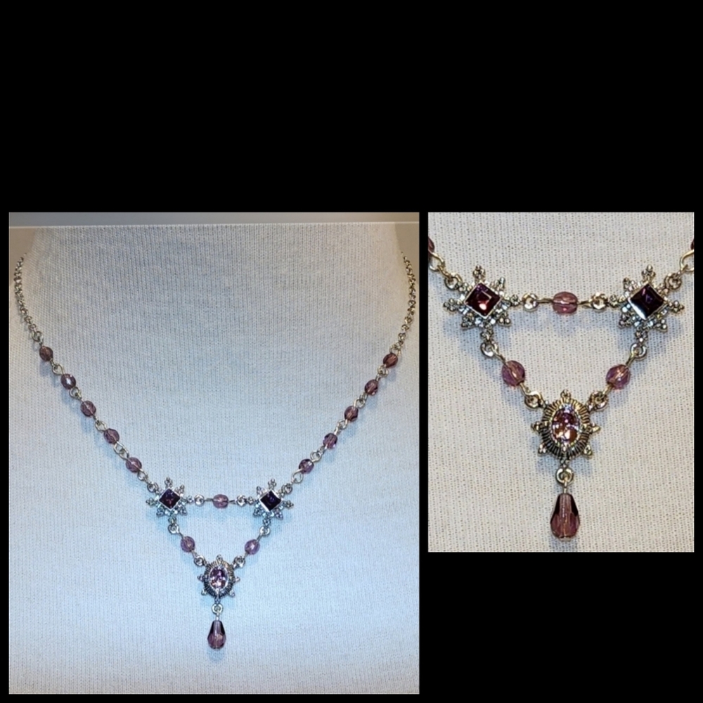 Silver Pearl-Drop Rhinestone Necklace - Picture 13 of 14